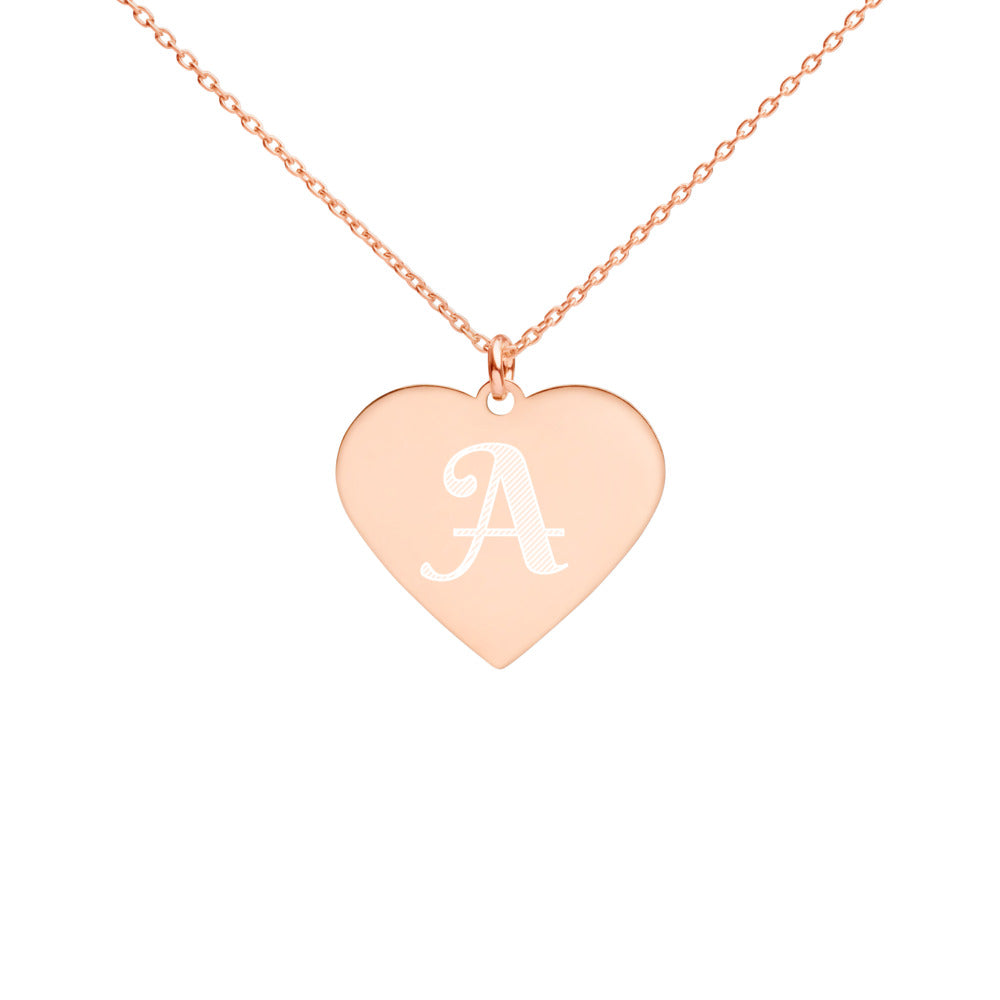 Engraved Rose Gold 18k Overlay Heart Necklace